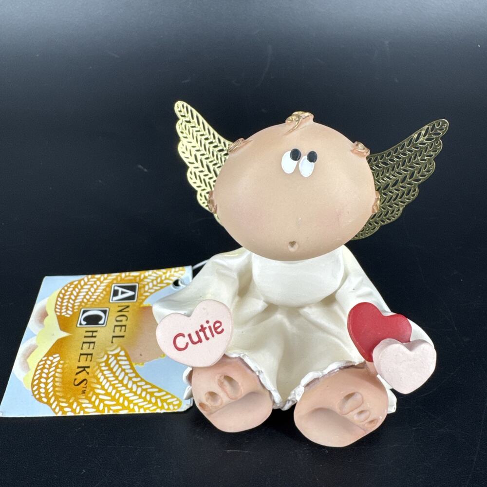 Vintage Angel Cheeks Valentine Figurine Cutie and Red/Pink Hearts w/ Tags